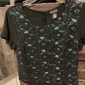 Wet seal turquoise and black lace top
